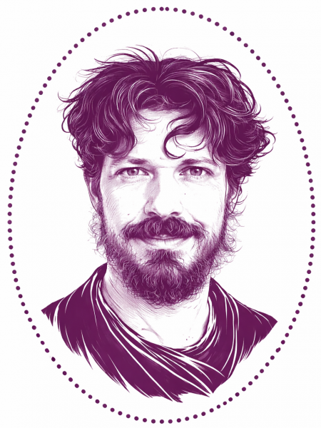 Victorian-style portrait in purple tones